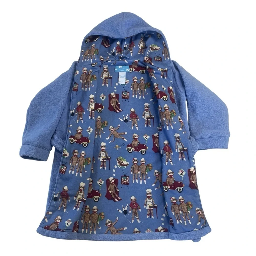 Nick & Nora Toddlers Sock Monkey Robe With Pockets Blue Size 4